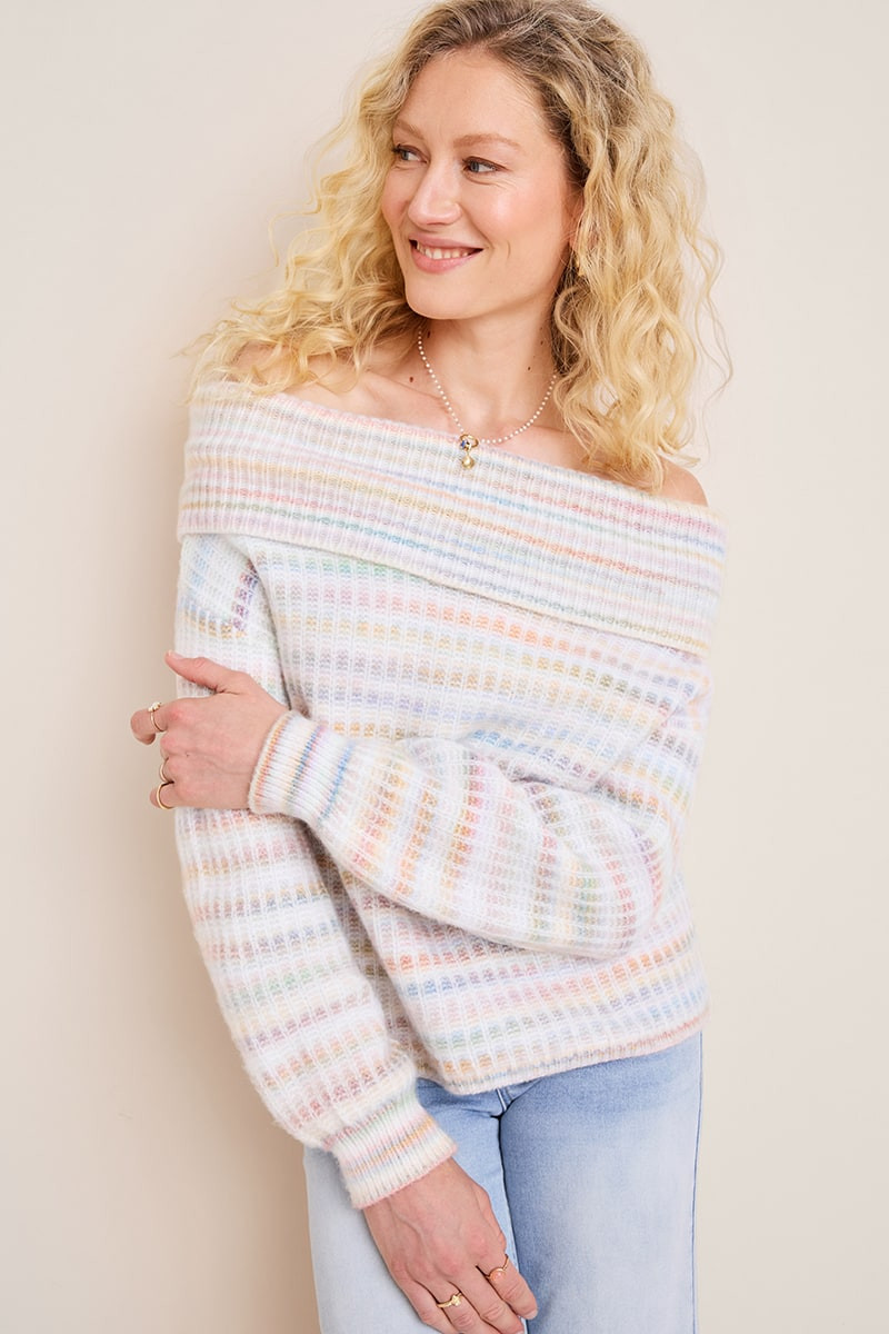 Serena Striped Off the Shoulder Sweater