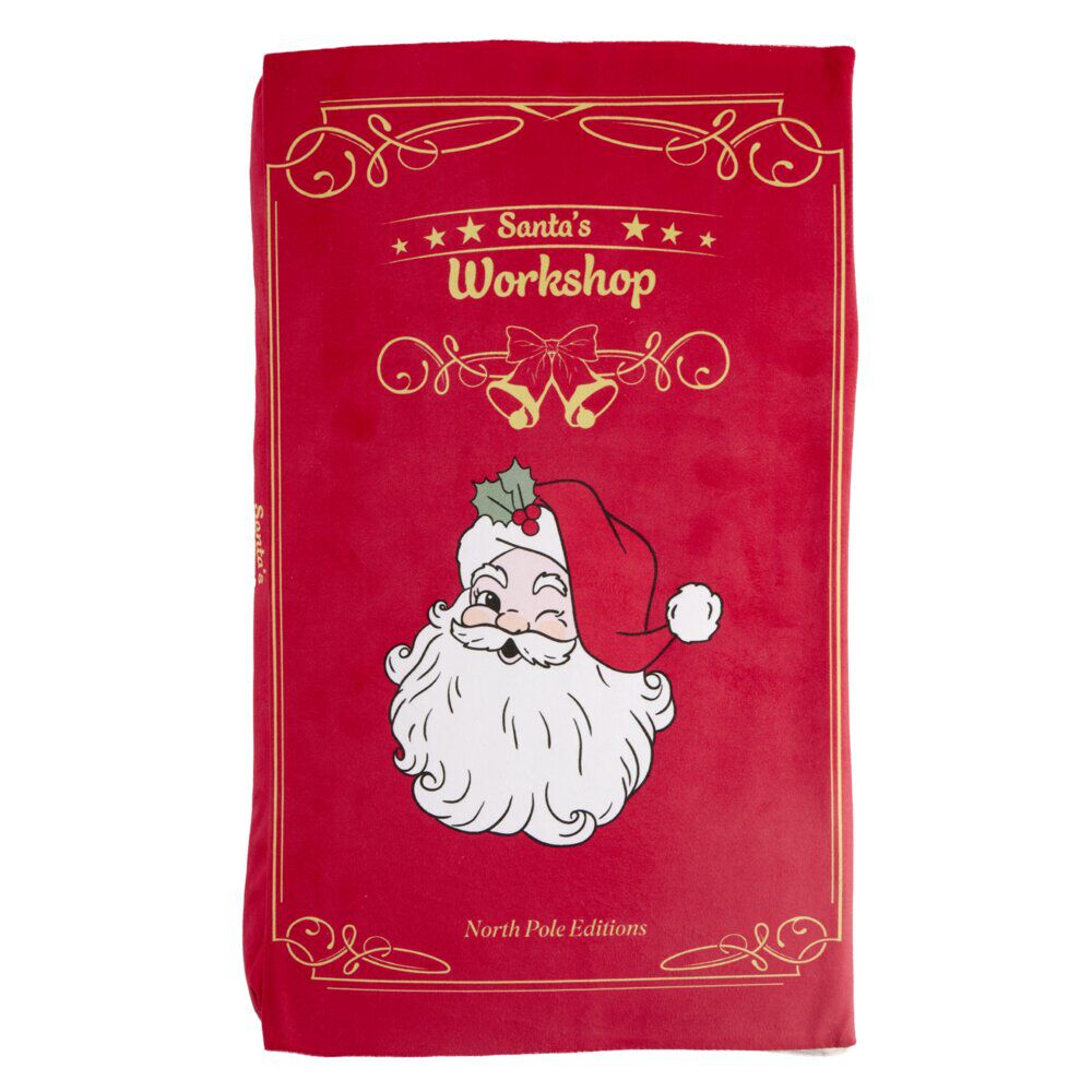 Coussin rectangulaire forme livre conte de No&euml;l L30X50XH5 cm (2 modèles rouge ou vert)