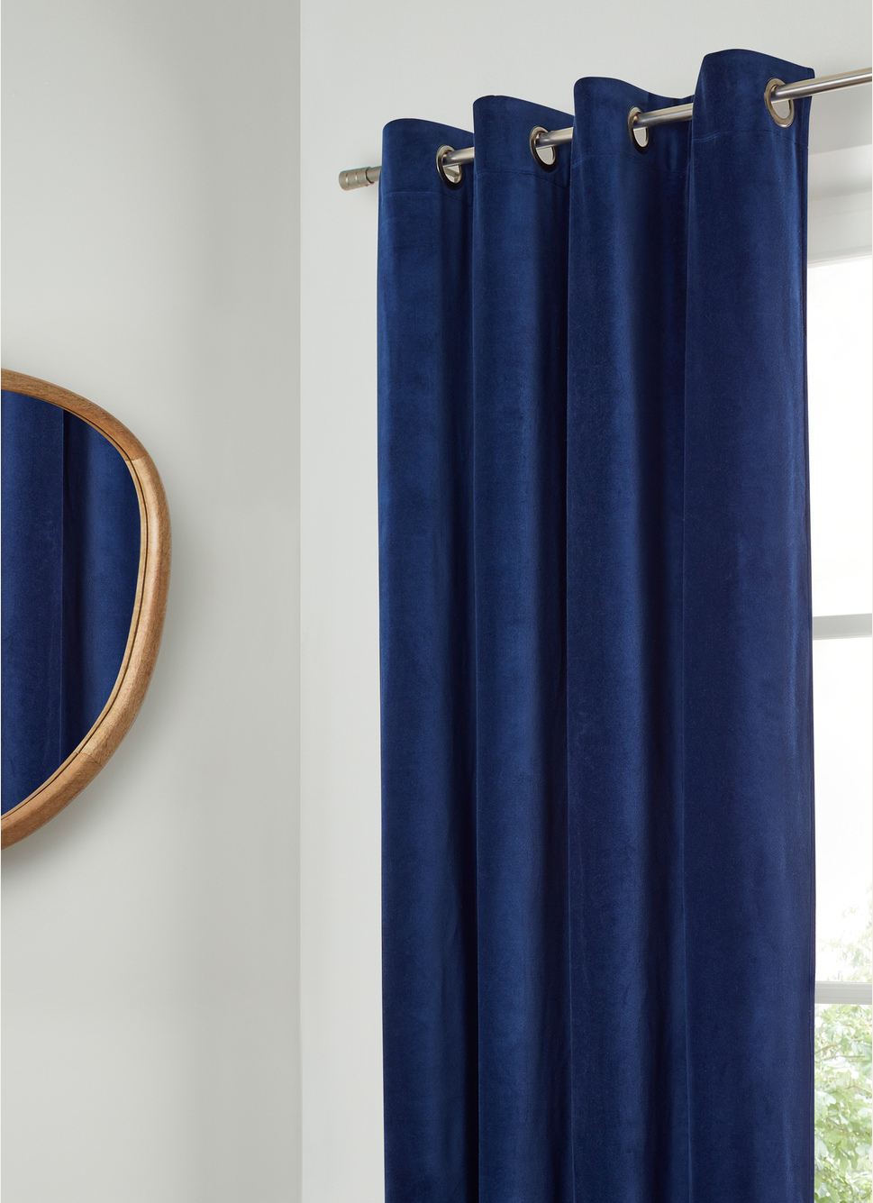 RIDEAU UNI EN VELOURS DE COTON DOUBLÉ MARINE