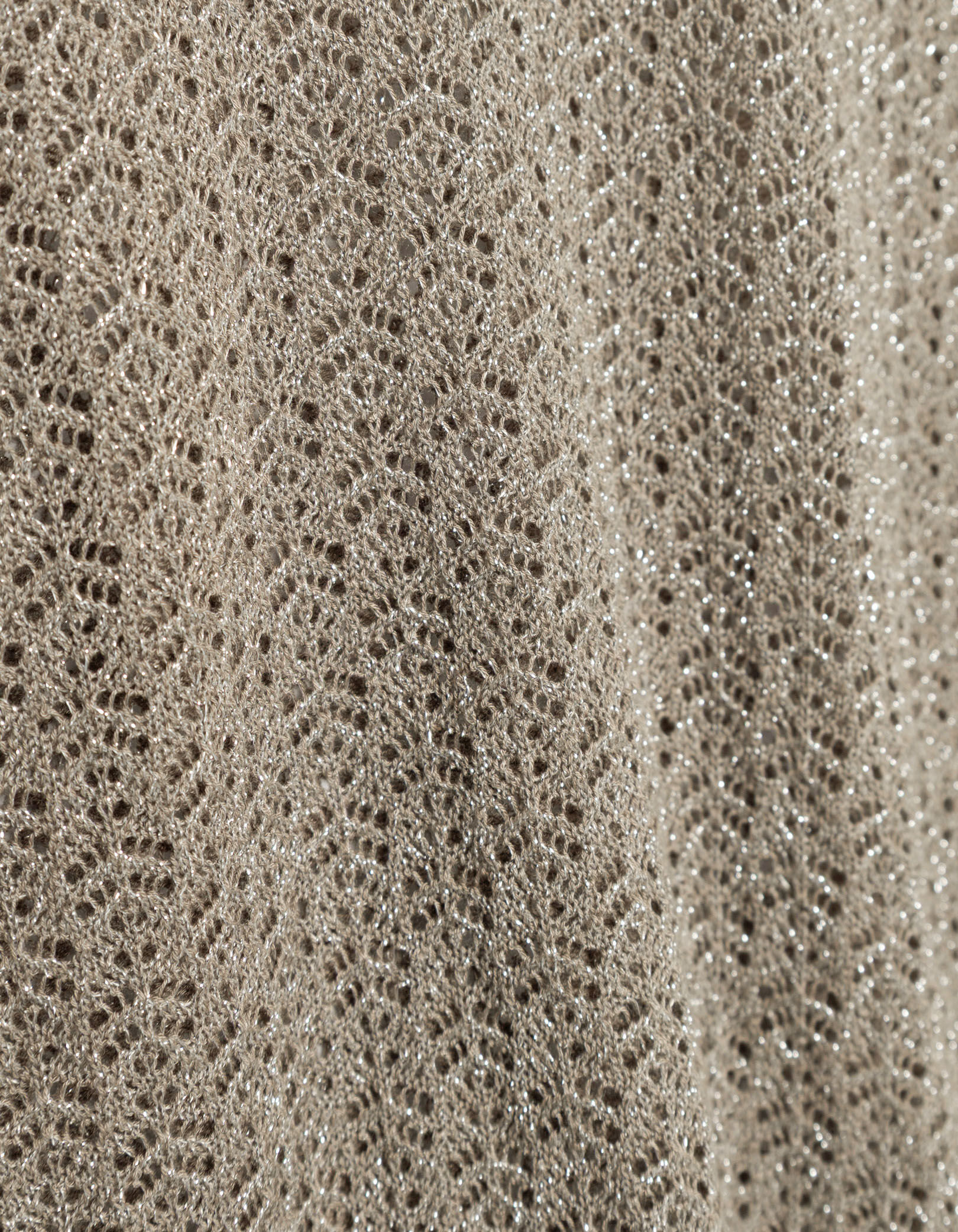 Pull chic beige tricot fantaisie pailleté ajouré Femme