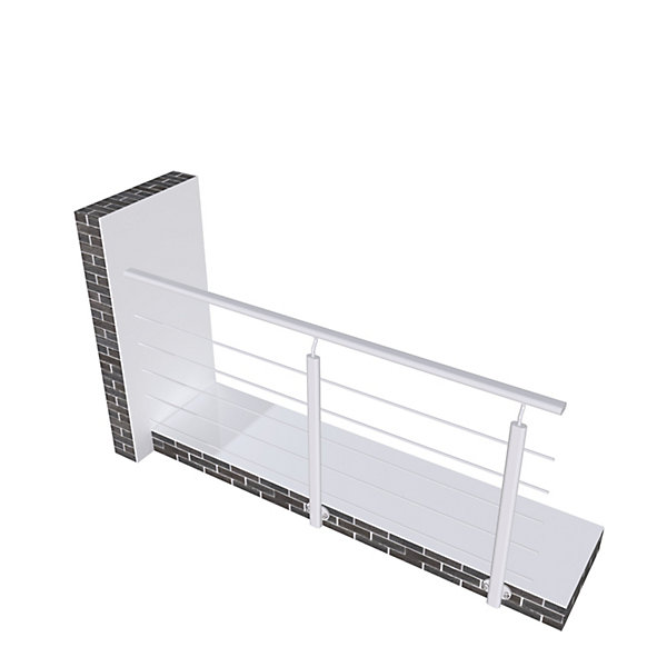 Kit Garde-corps 2m avec raccords muraux - Alu ARGENT - Pose suspendue et latérale - Pour usage intérieur et extérieur