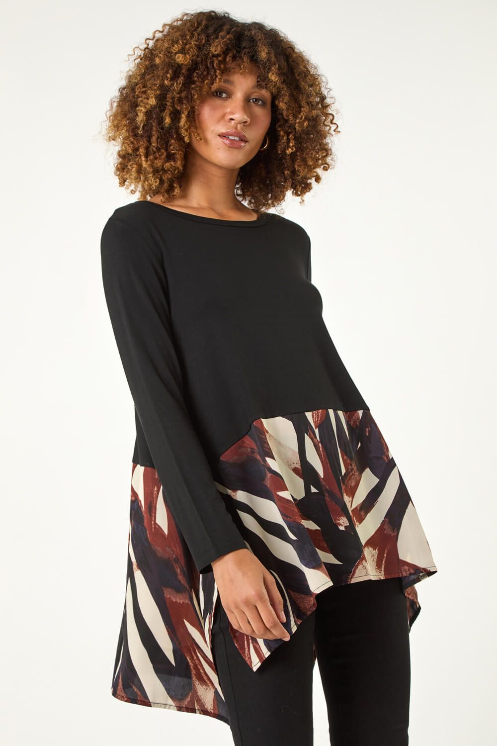 Roman 2 in 1 Abstract Print Chiffon Hem Top