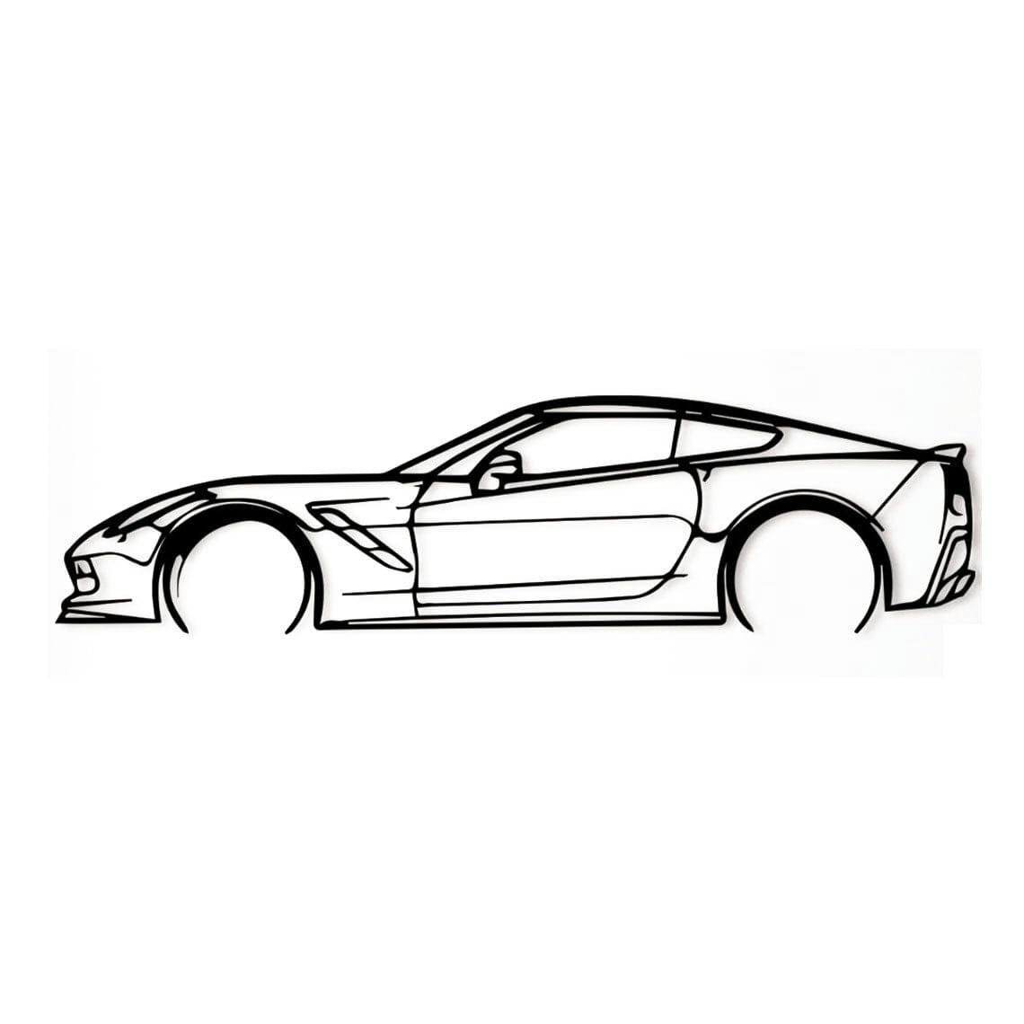 VOITURE - Décoration murale voiture corvette en métal noir 80x20 cm