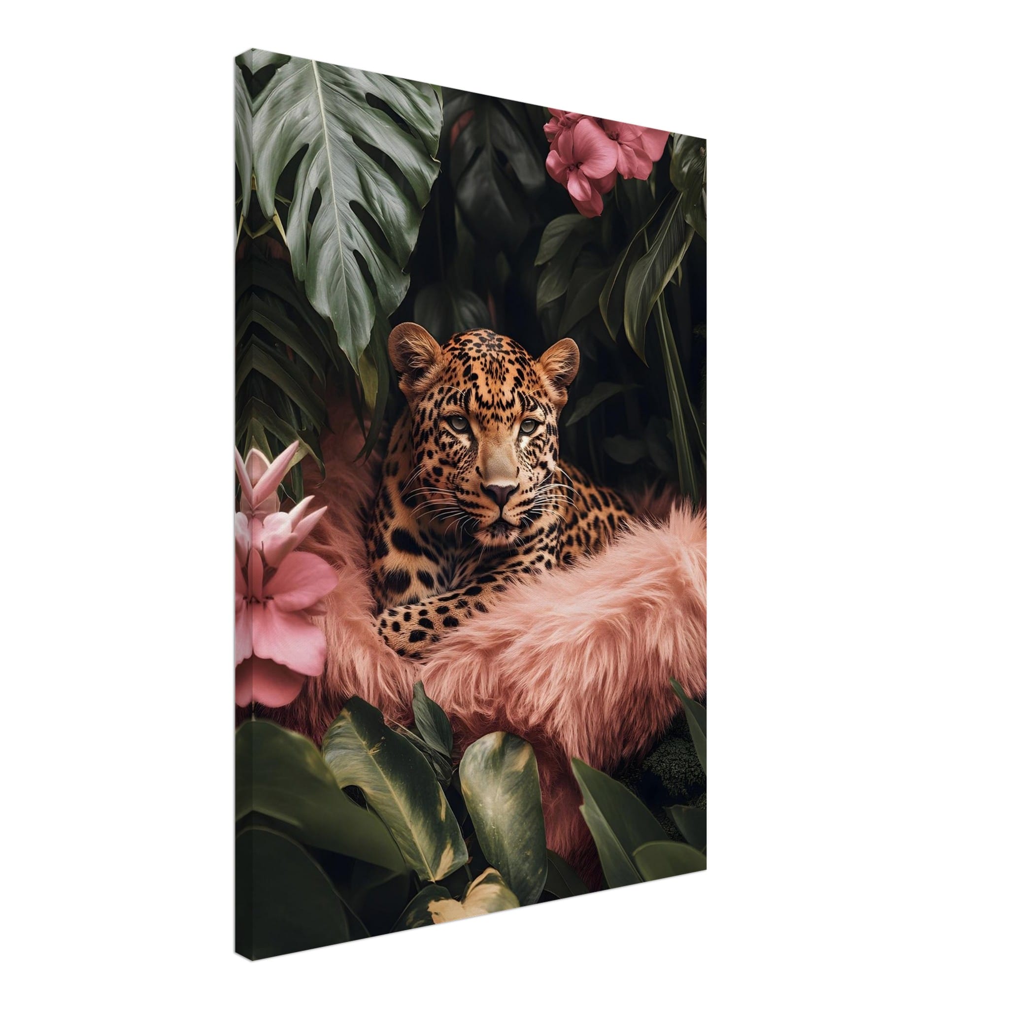 Artfulprints Canvas Tropical leopard canvas - 50x70 cm - Groen