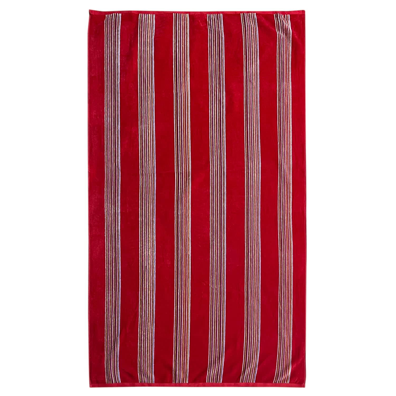 RAYURES - Serviette de plage éponge velours Milonga rouge 90x170 400g/m²