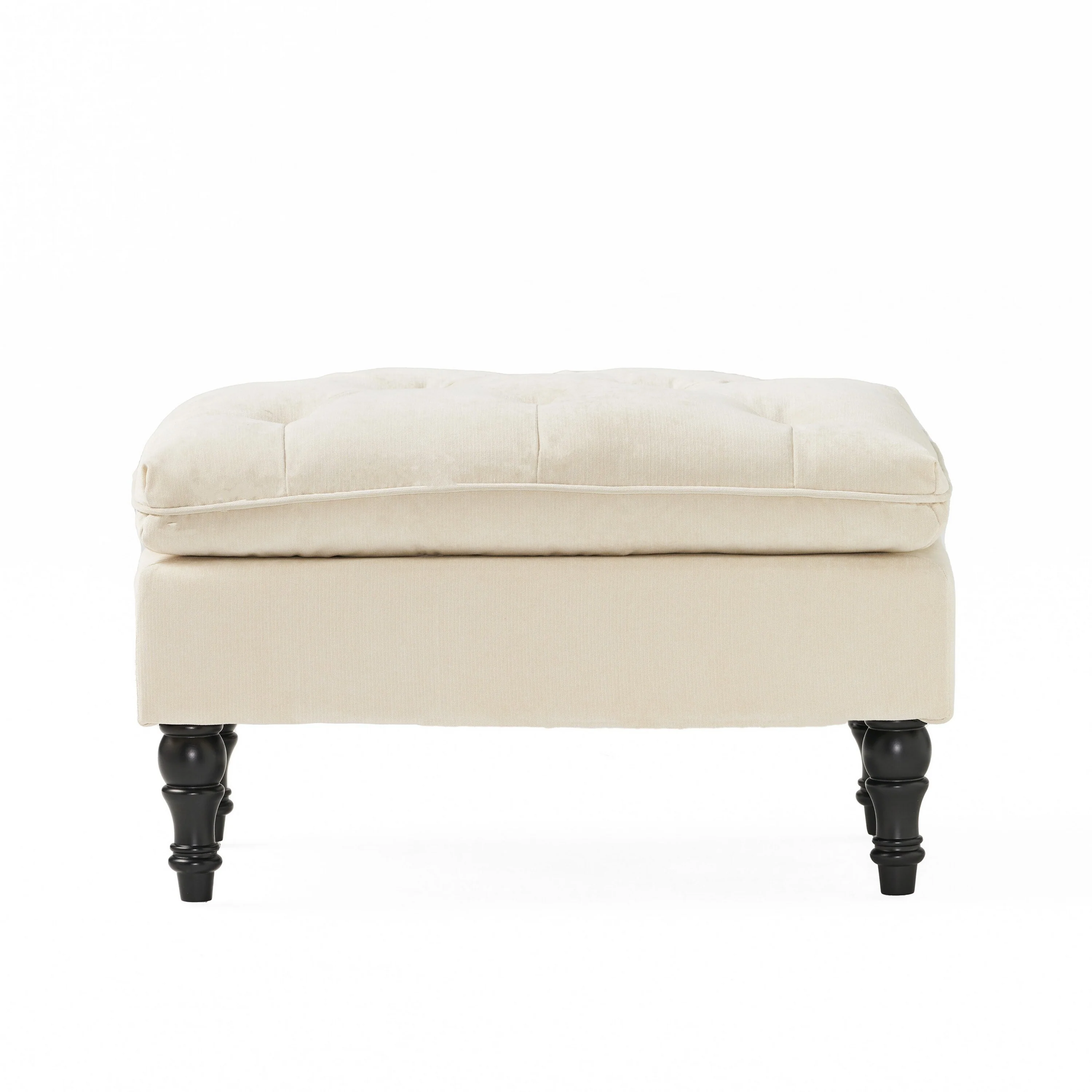 Ottoman, Pillow Top Cushion, 29x18 Rectangular Tufted Ivory Fabric