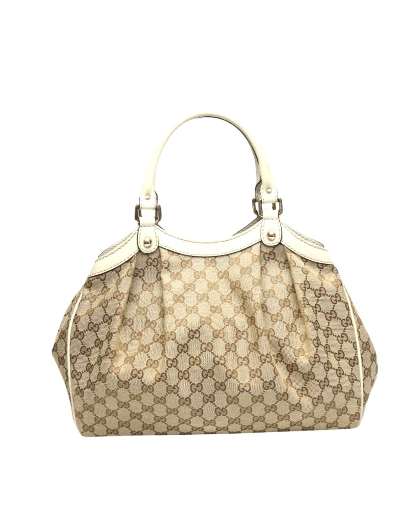 Gucci Preloved GG Plus BeigeEbony Tote Wo - Brown Handbags