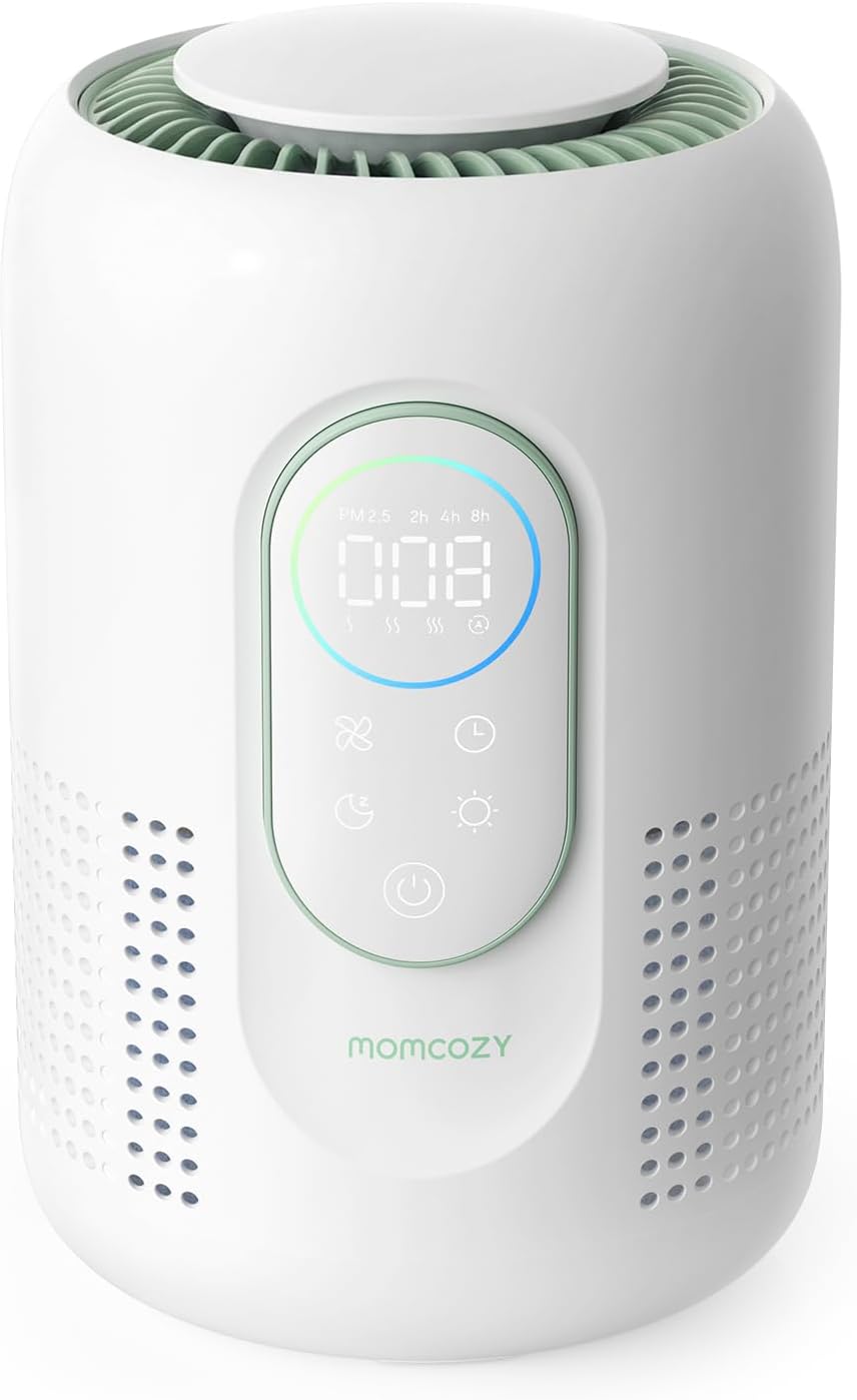 Momcozy Air Purifier, Baby Air Purifier for Bedroom Home Nursery, 4-in-1 HEPA Filter Purifier for Bedroom with 4 Fan Speeds, 21 dB Sleep Mode, Dimmable Night Light, Small Purifier for Home Pets & Baby