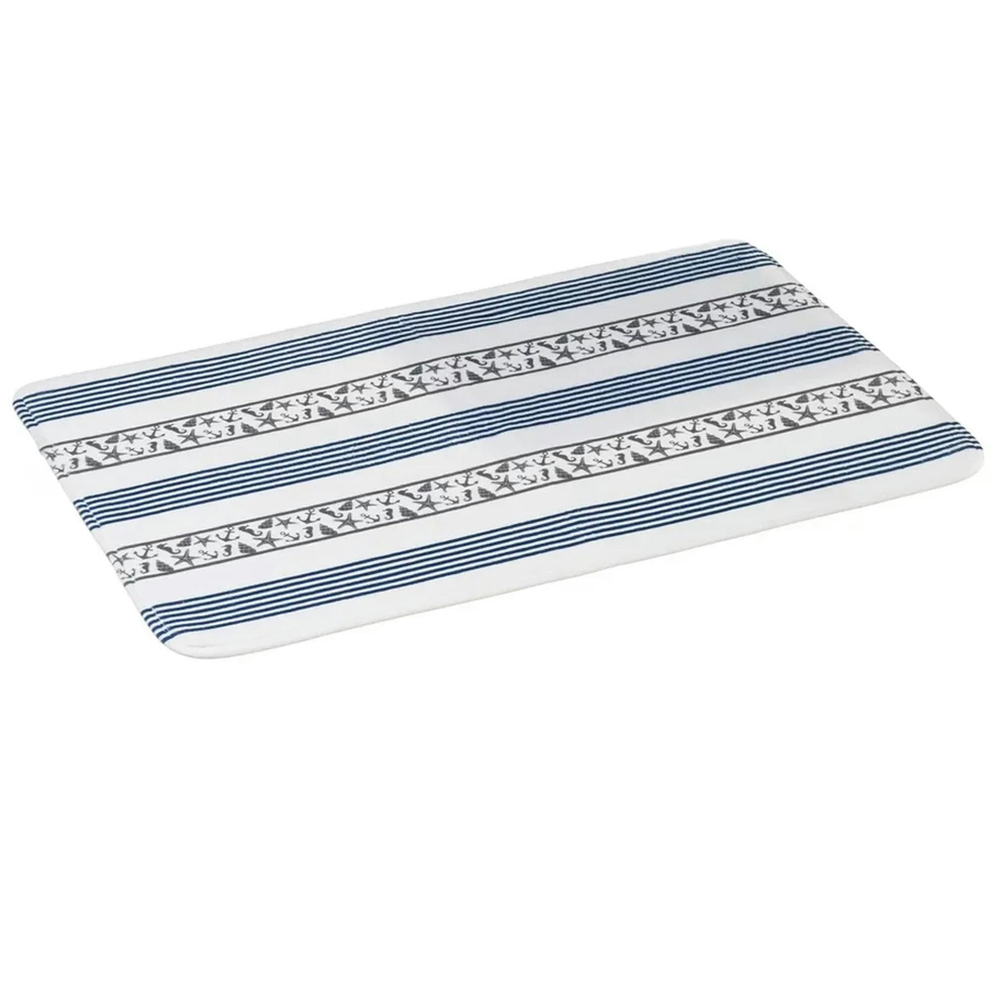 - Tapis de bain microfibre bleu et blanc coquillages 45x70cm