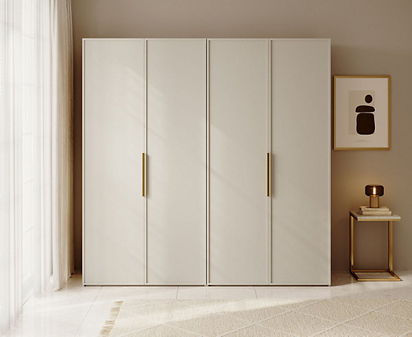 Armoire 4 portes avec 2 tringles et étagères 200 cm FRAME grège
