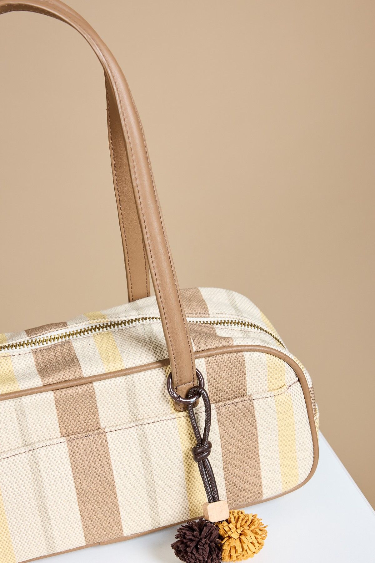 Little Mistress Mocha Lemon Stripe Elongated Shoulder Bag