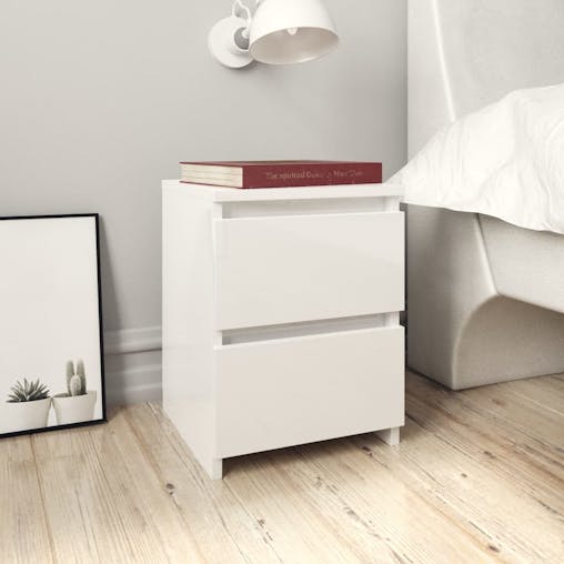NNEVL Bedside Cabinets 2 pcs High Gloss White 30x30x40 cm Engineered Wood