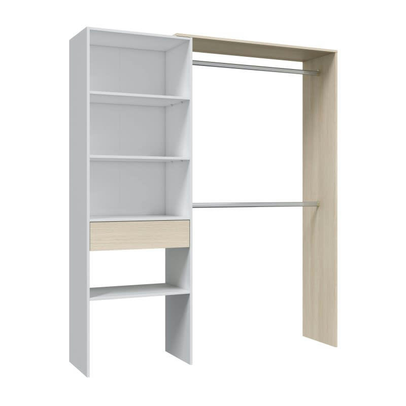DRESS - Armoire dressing effet bois et blanc - L158 x H187 cm