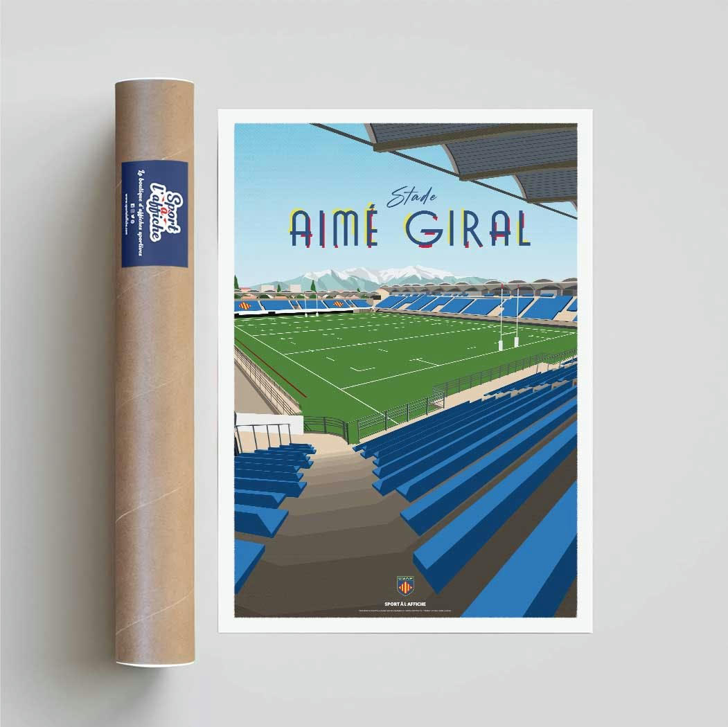 RUGBY - Affiche Rugby - USAP - Stade Aime Giral 30x40 cm