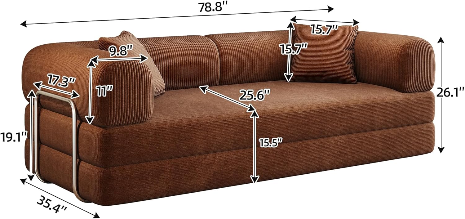 Ball & Cast 78.8 No-Assembly Compressed Sofa Bed, Convertible Floor Futon Couch with Pillow Backrest & Armrest, Boneless Modular Sleeper Sofa in Corduroy for Living Room Bedroom, Brown