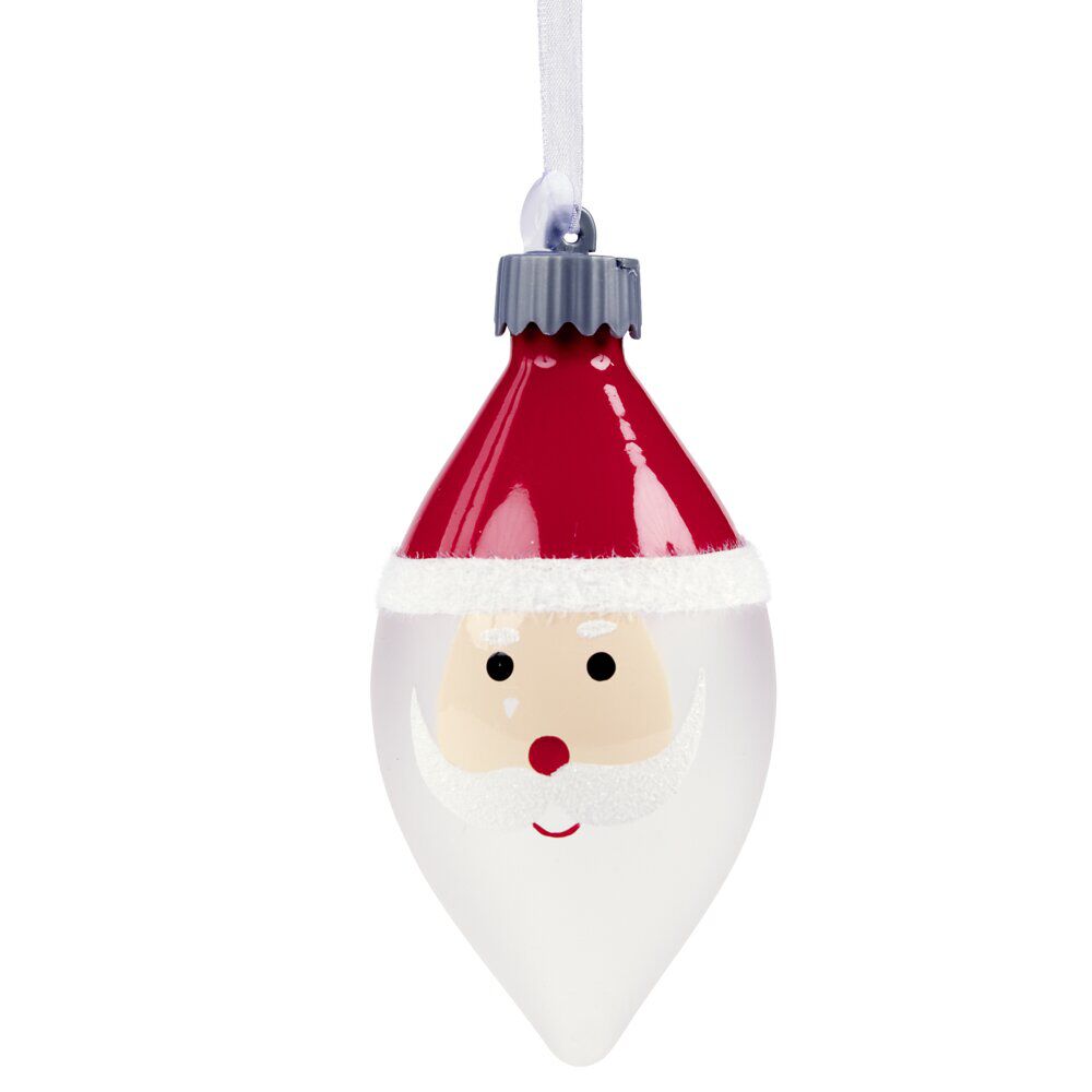 Boule de No&euml;l lumineuse forme Père No&euml;l verre blanc et rouge Ø6,5xH12,5cm