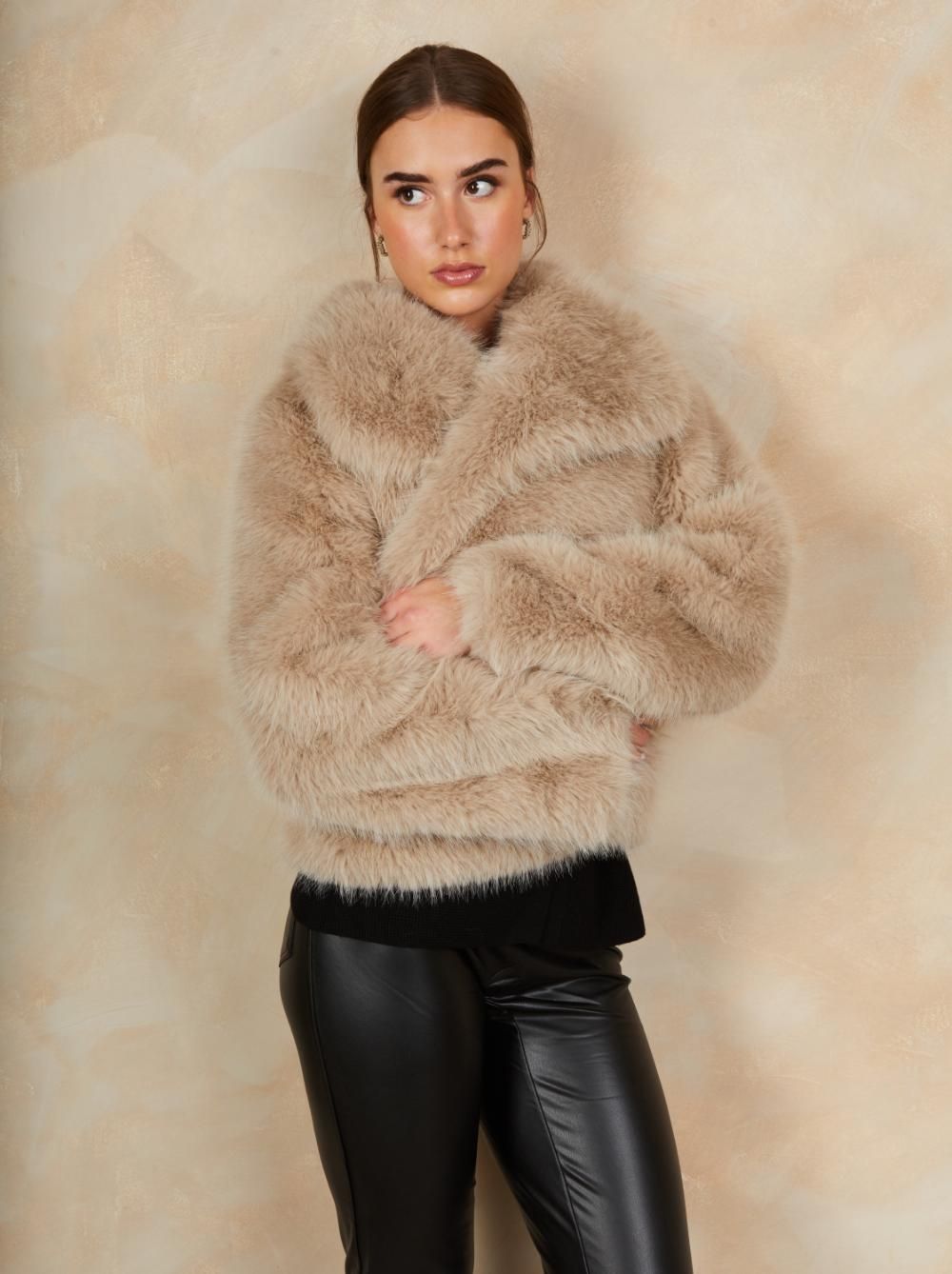 Chi Chi London Faux Fur Short Length Coat in Mink