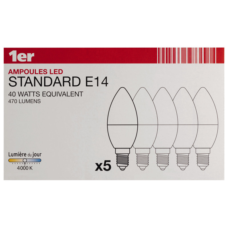 Ampoule LED flamme E14 6 W 470 lm blanc neutre 5 pièces 1ER