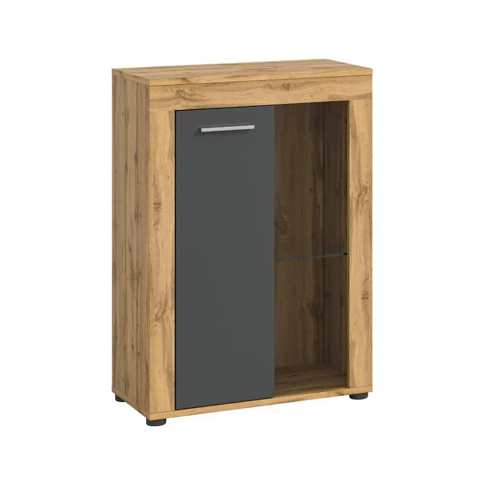 Hioshop Jam vitrinekast 1 glasdeur grijs- eiken decor