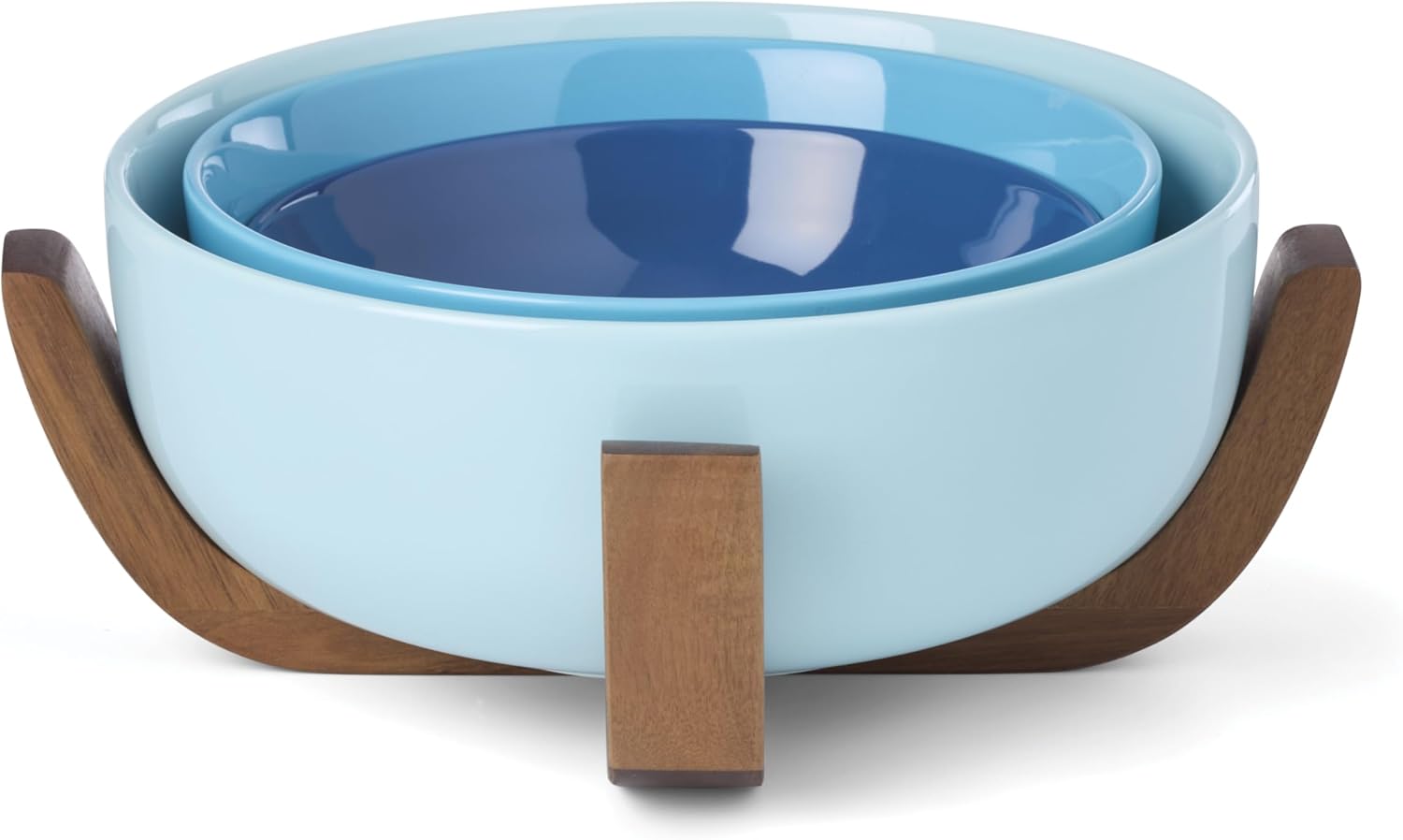 Oneida Serveware, 24 Seven Colors 3-Piece Nesting Bowl Set With Wood Stand, Porcelain Material Wooden Stand, Dishwasher And Microwave Safe, Serving Bowls, Salad Bowl, Pasta Bowls (Turquoise, 4 Pieces)