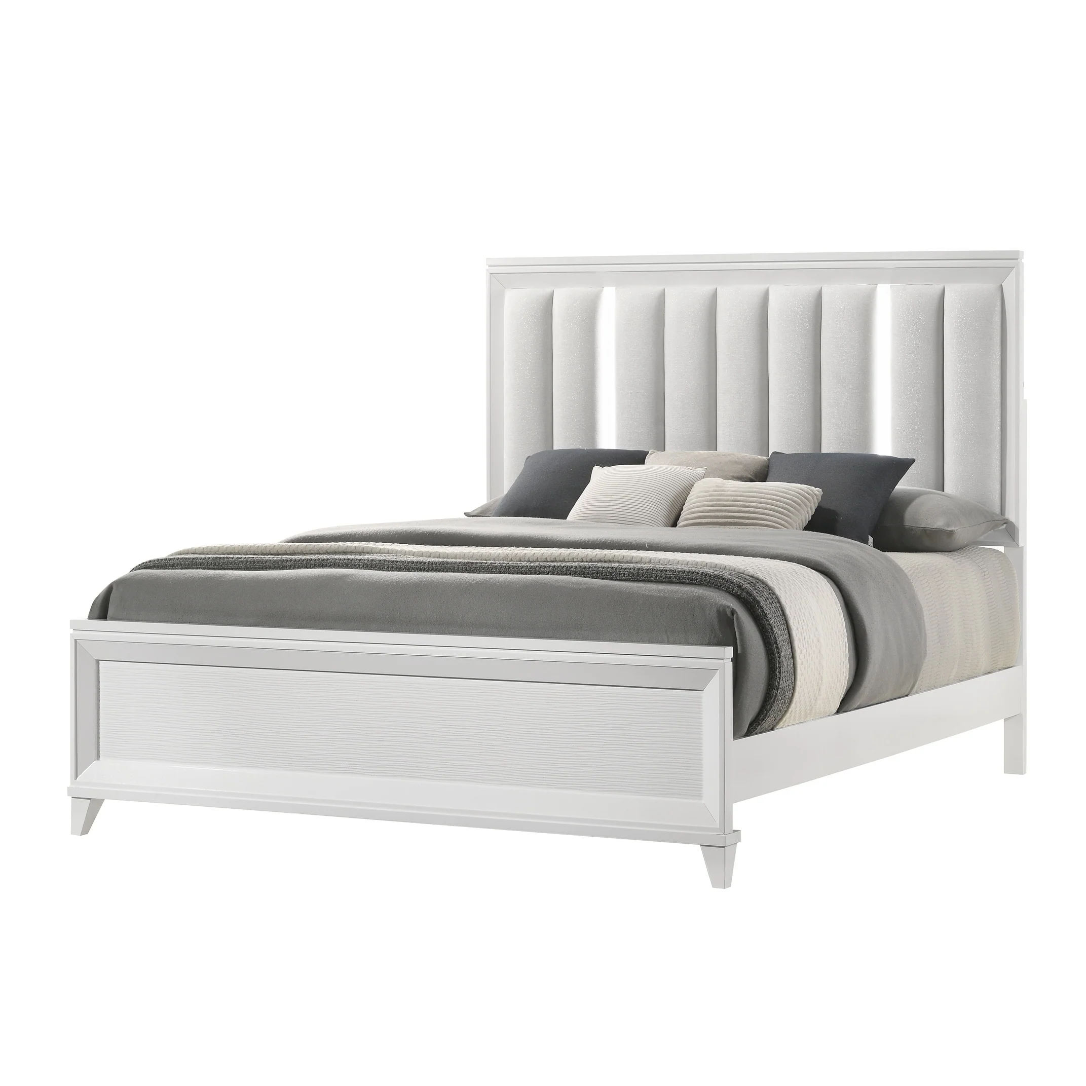 Denissa 6 Piece White Upholstered LED Panel Bedroom Set