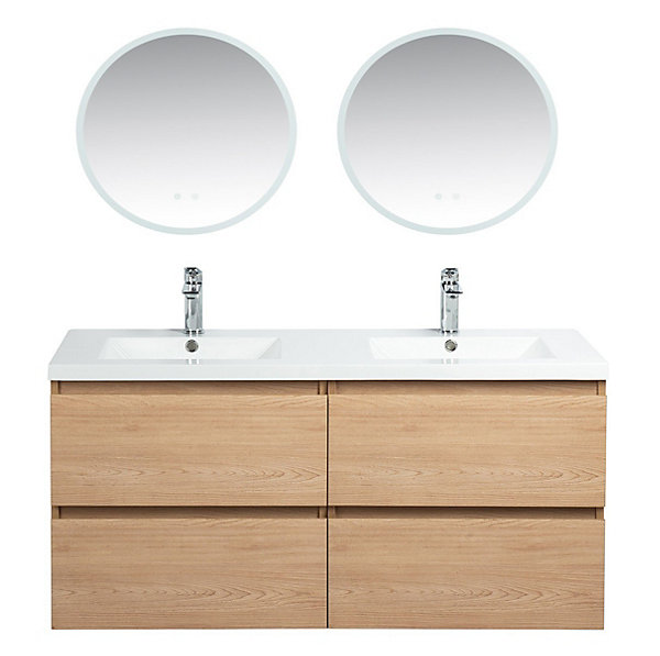 Ensemble Meuble prémonté 120 bois-Vasque résine-Miroirs JOY - bain-bain