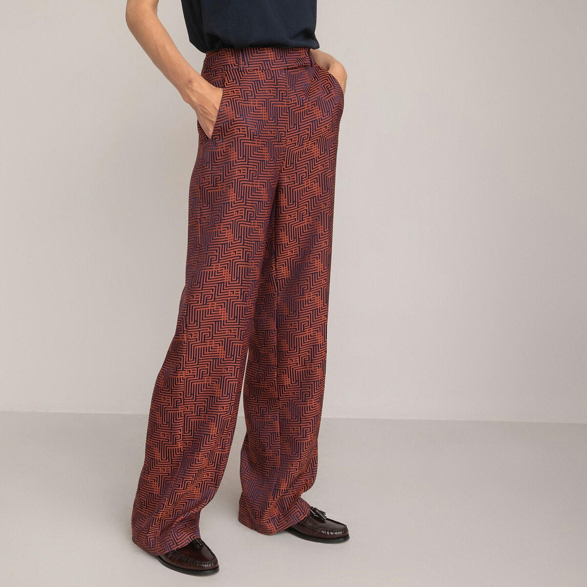 Pantalon large, jacquard motif graphique