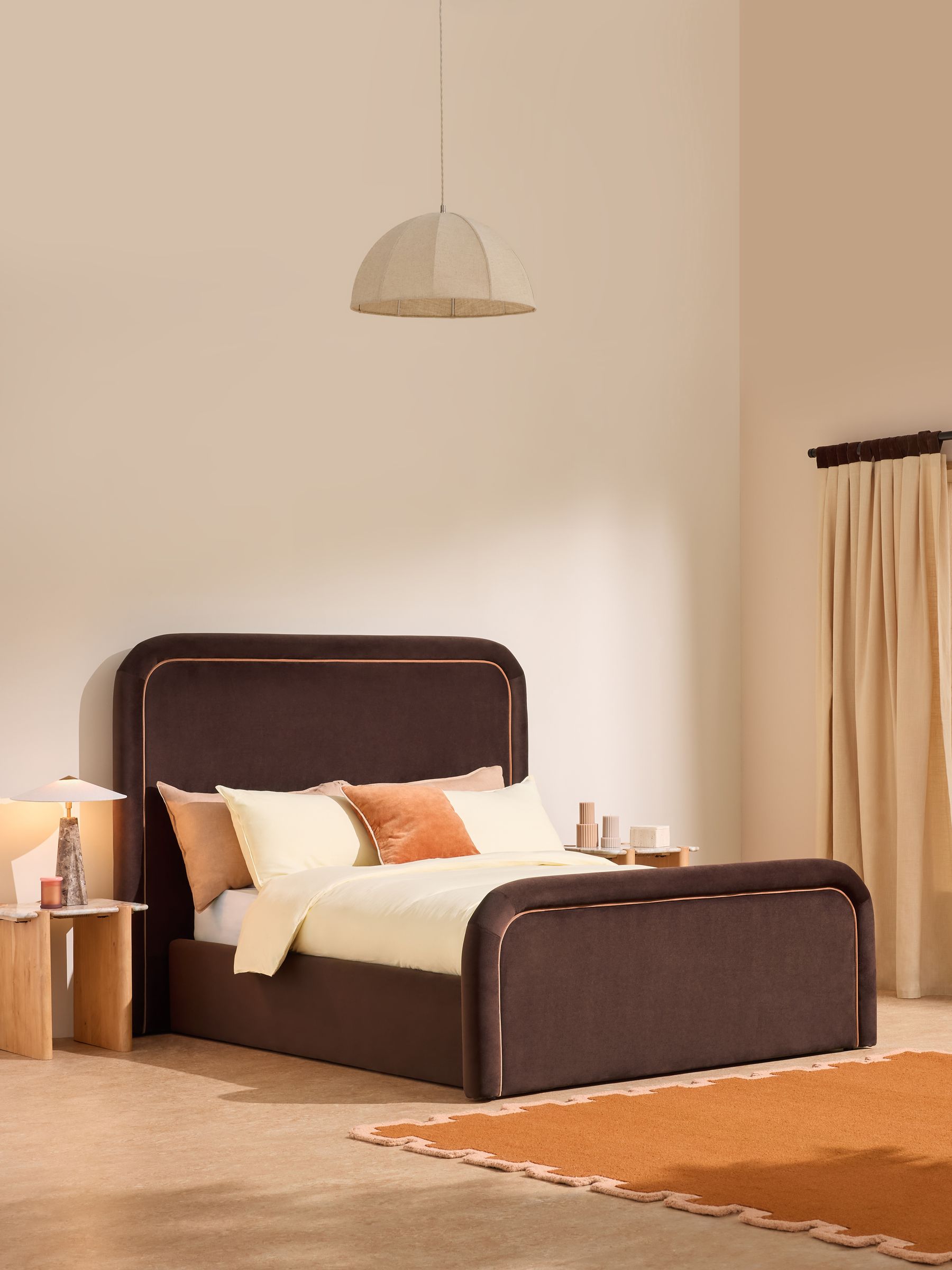 Etta Ottoman Storage Bed in Velvet Dark Truffle Brown