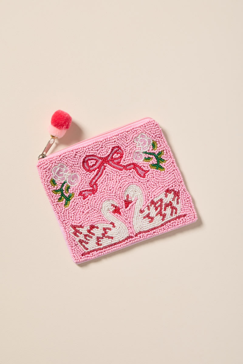 Beaded Swan Pouch