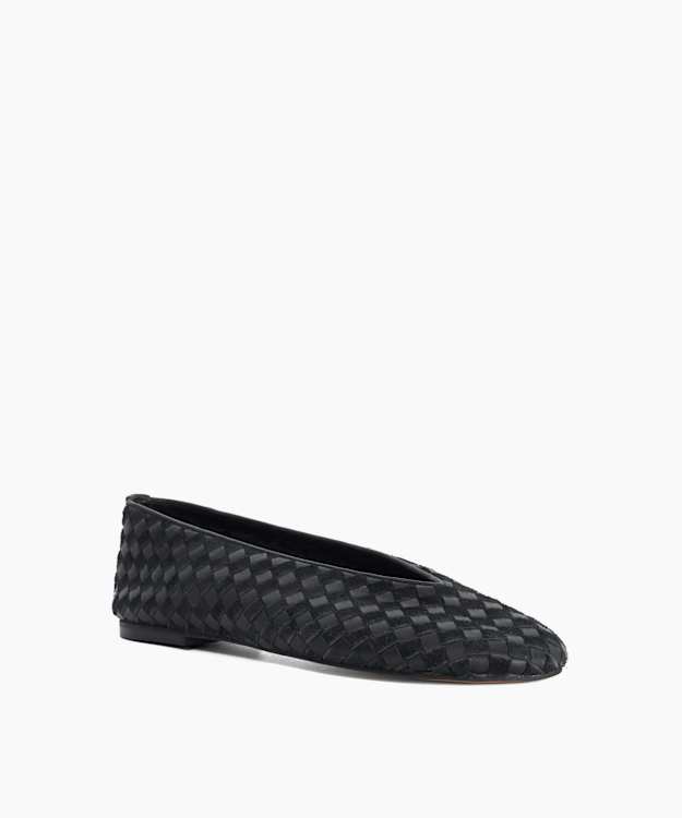 Homely Black - Leather Woven Ballet Flats