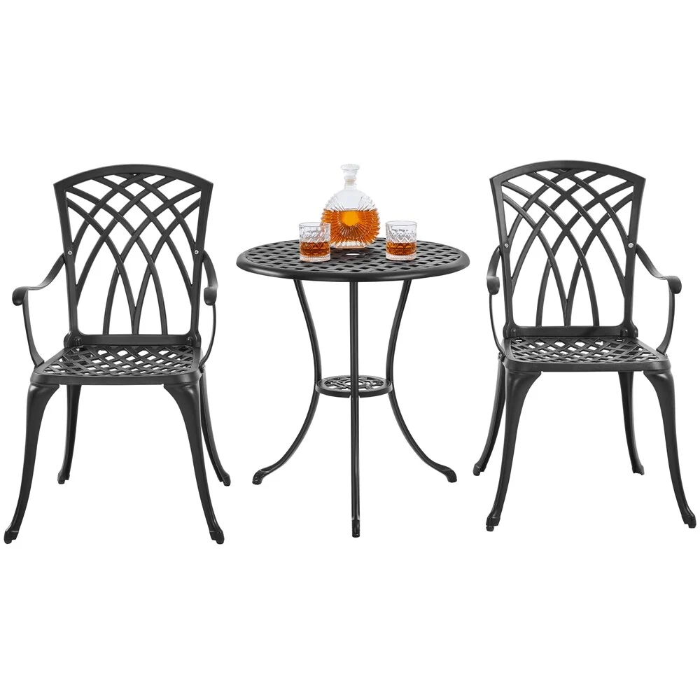 Yaheetech 3-Piece Patio Bistro Set, Cast Aluminum Bistro Table and 2 Chairs Set