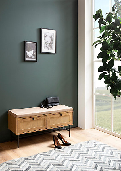 Banc à Chaussures 100 cm Rembourré Décor Chêne Tiroirs Rotin Moderne FineBuy