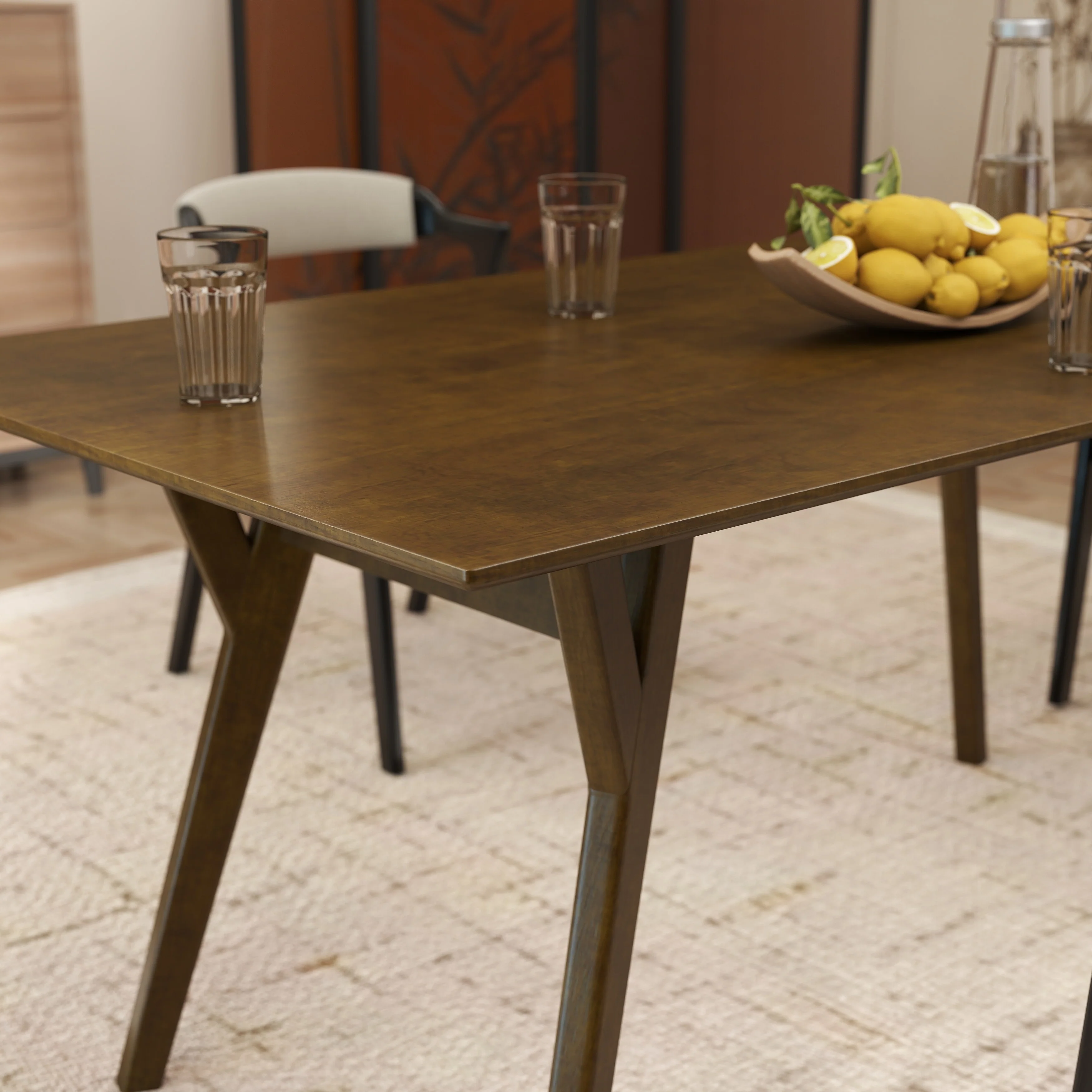 Roundhill Furniture Lavin Modern 5-Piece Dining Set, Dining Table with 2 Walnut and 2 Black Chairs