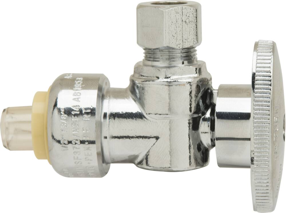 PlumbShop Chrome Plated Angle Valve, 1/2-in Nom. Push Connect x 3/8-in OD Comp
