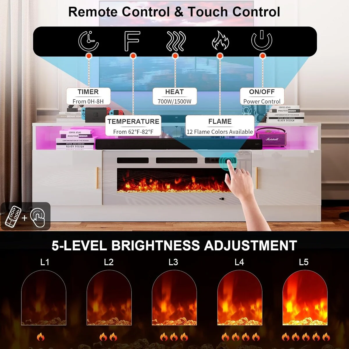 70''Fireplace Entertainment Center with 36 Electric Fireplace