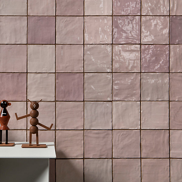 Carrelage effet Zellige Rose 10x10x0,85 cm Brillant Orisel - Mur intérieur (vendu par carton de 0,6 m²) - RO'MA CARRELAGE