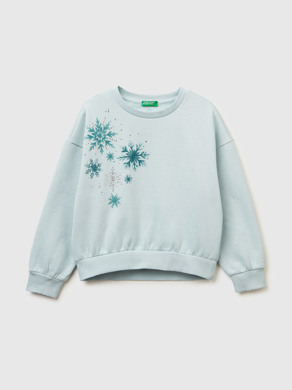Warm sweatshirt with print and rhinestones