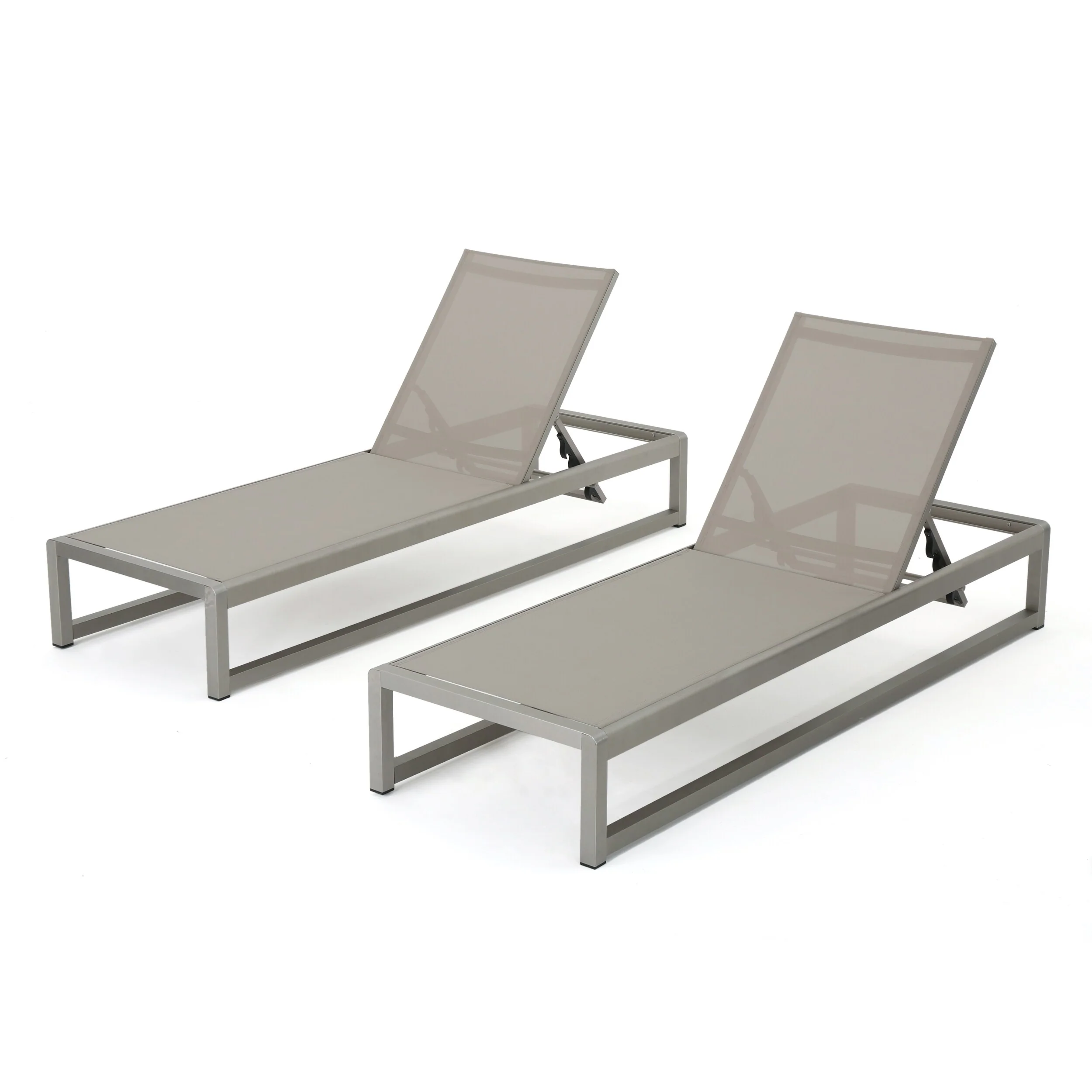 Roomfitters Outdoor Chaise Lounge Chair Set of 2, with Adjustable Recline, Modern Poolside Lounger, Beige