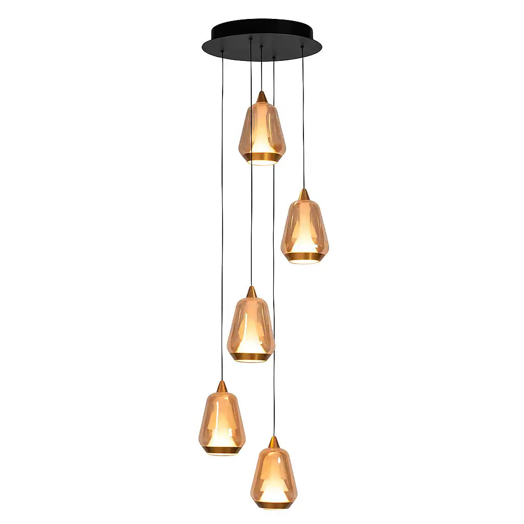 Highlight hanglamp Tromba - 5 lichts - 30 x 155  cm - amber zwart
