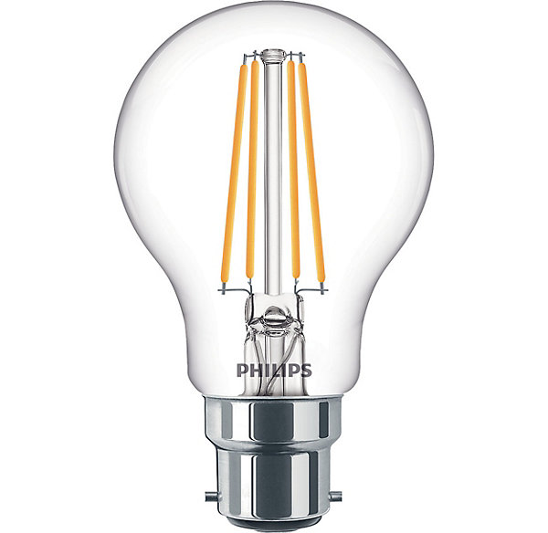 Ampoule LED B22 A60 transparent 806lm 7W = 60W IP20 blanc chaud Philips