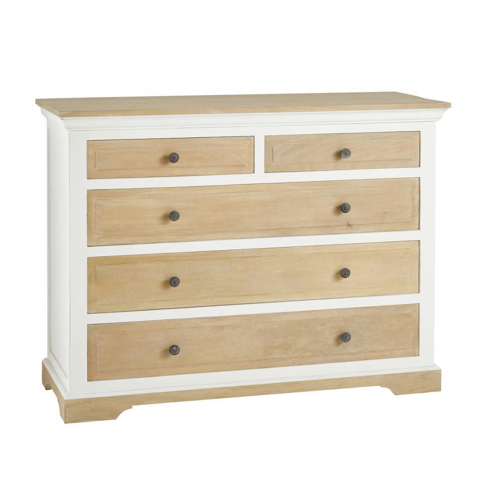 Cezembre - Commode haute 5 tiroirs en manguier massif blanc