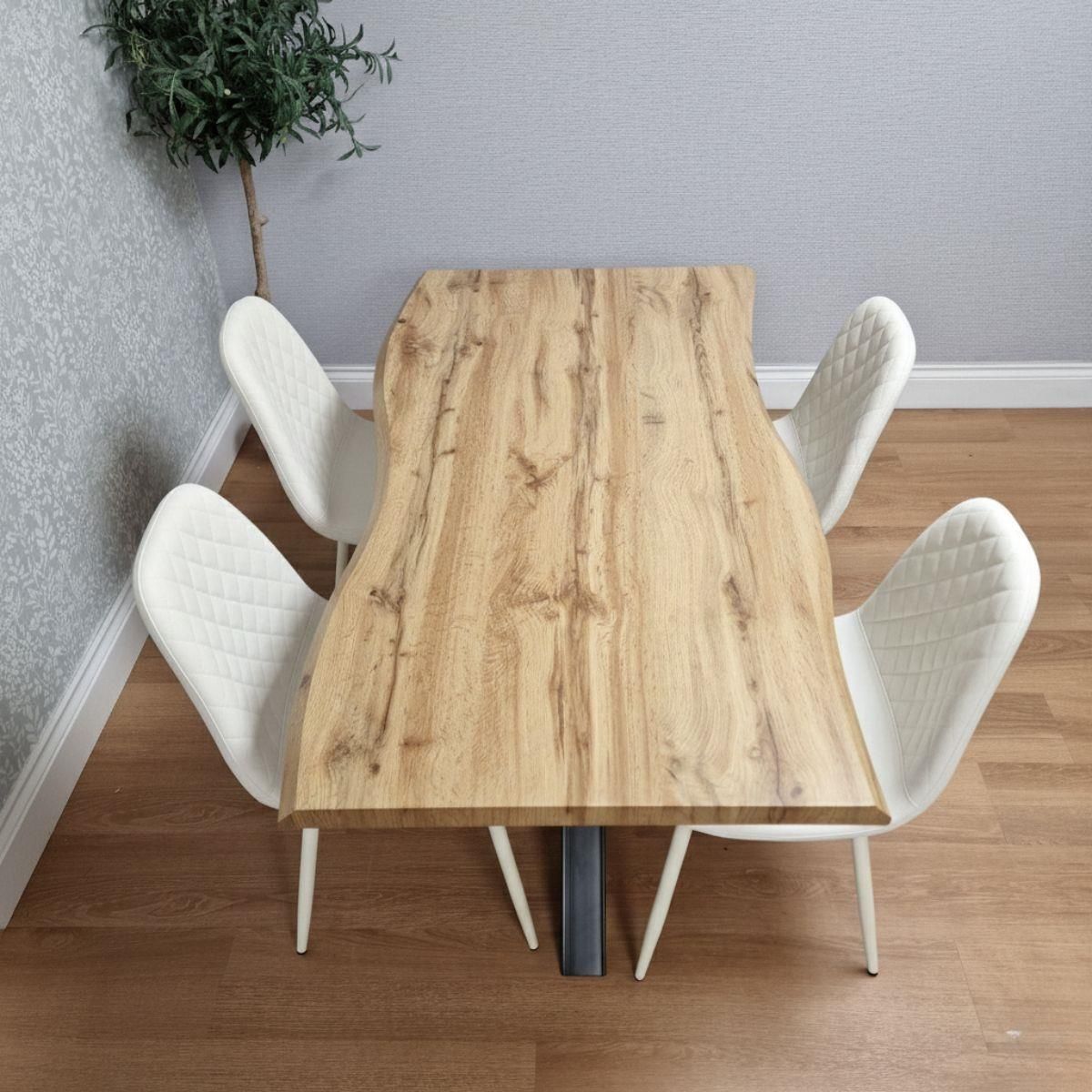 KOSY KOALA Modern Dining Table with 4 White Gem pattern Faux Leather Chairs