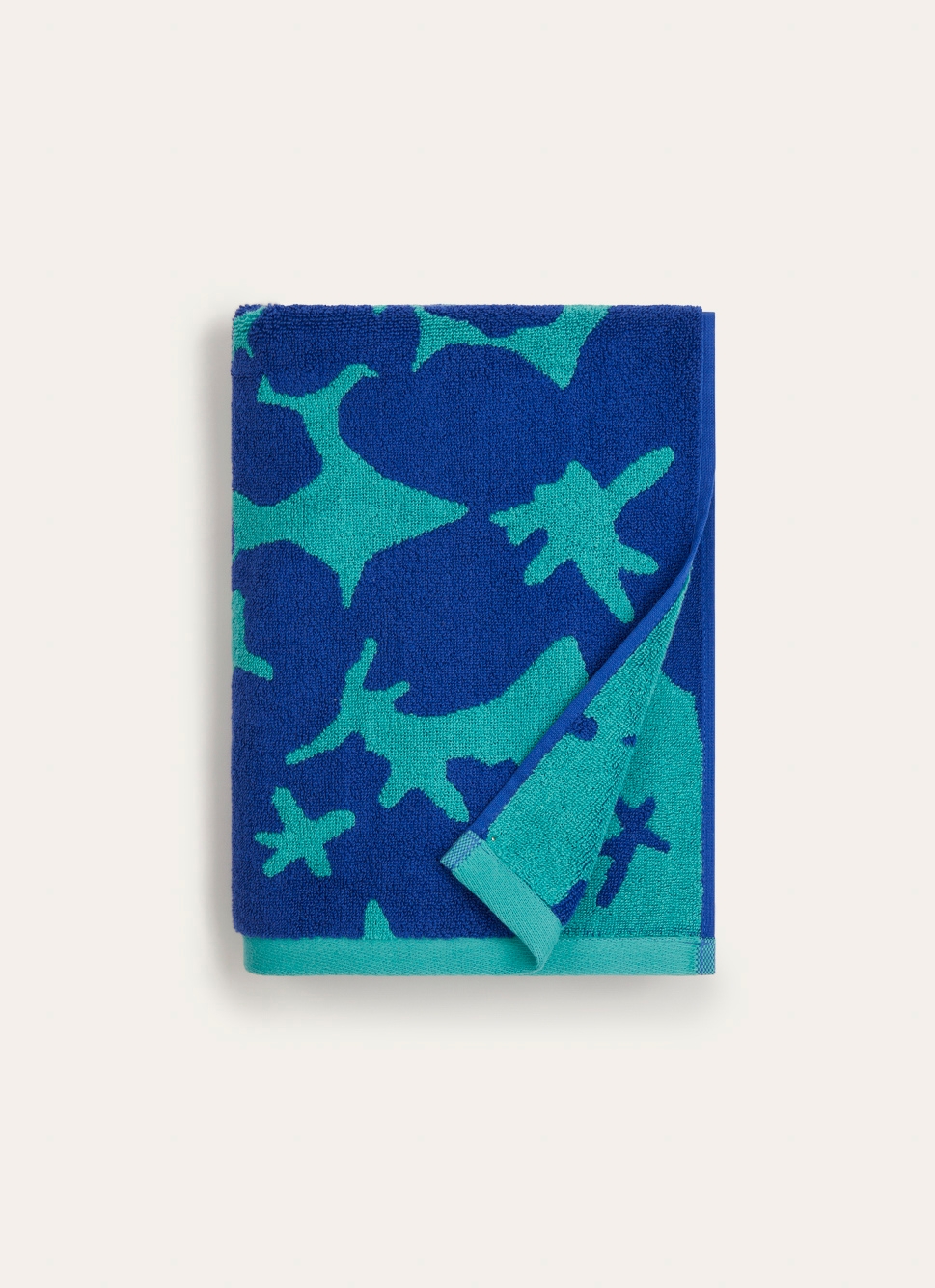 SERVIETTE DE TOILETTE JACQUARD BICOLORE FLEURIE BLEU/VERT