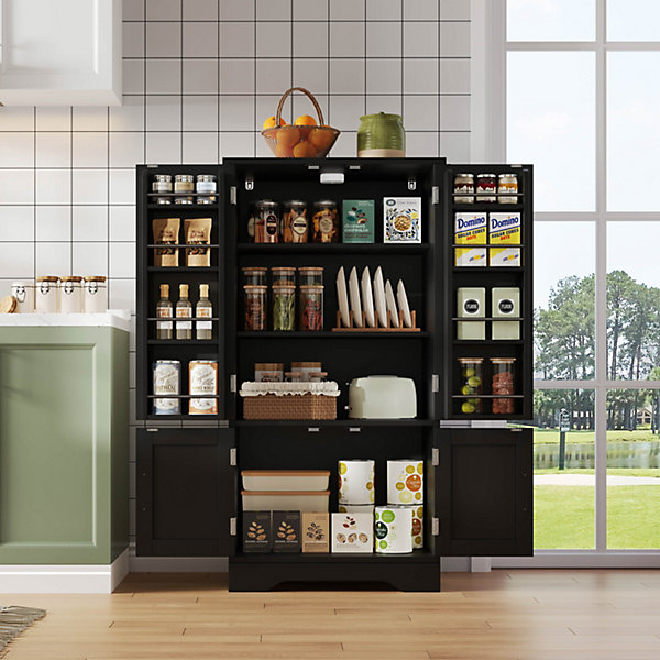 Armoire de cuisine 120 cm en MDF noir avec éclairage LED à capteur