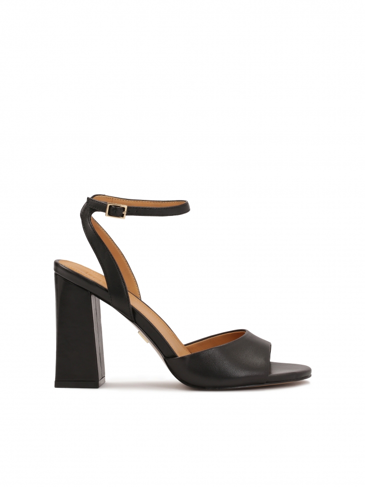 Black sandals with a wide heel