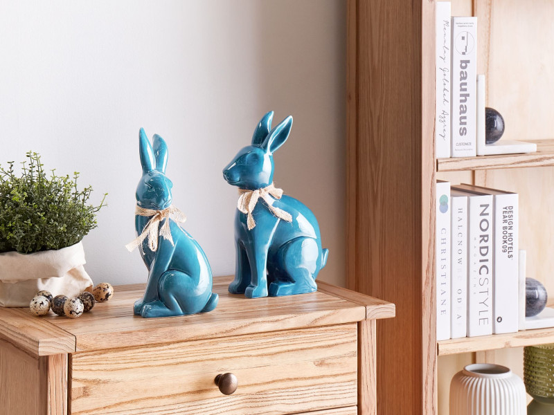 Figurka ozdobna ceramiczna królik niebieska