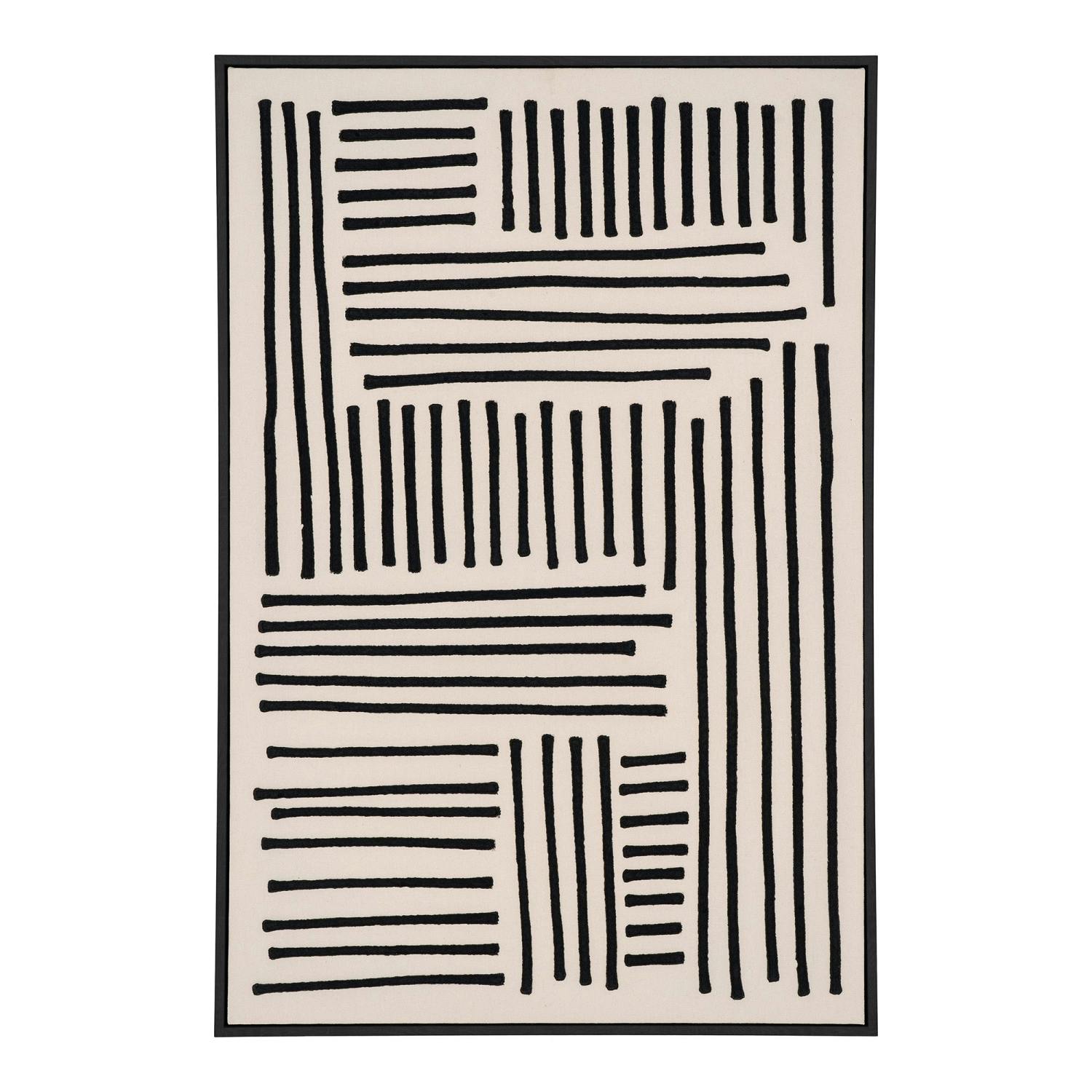 Tableau abstrait noir et blanc lignes graphiques avec cadre 60x90 cm