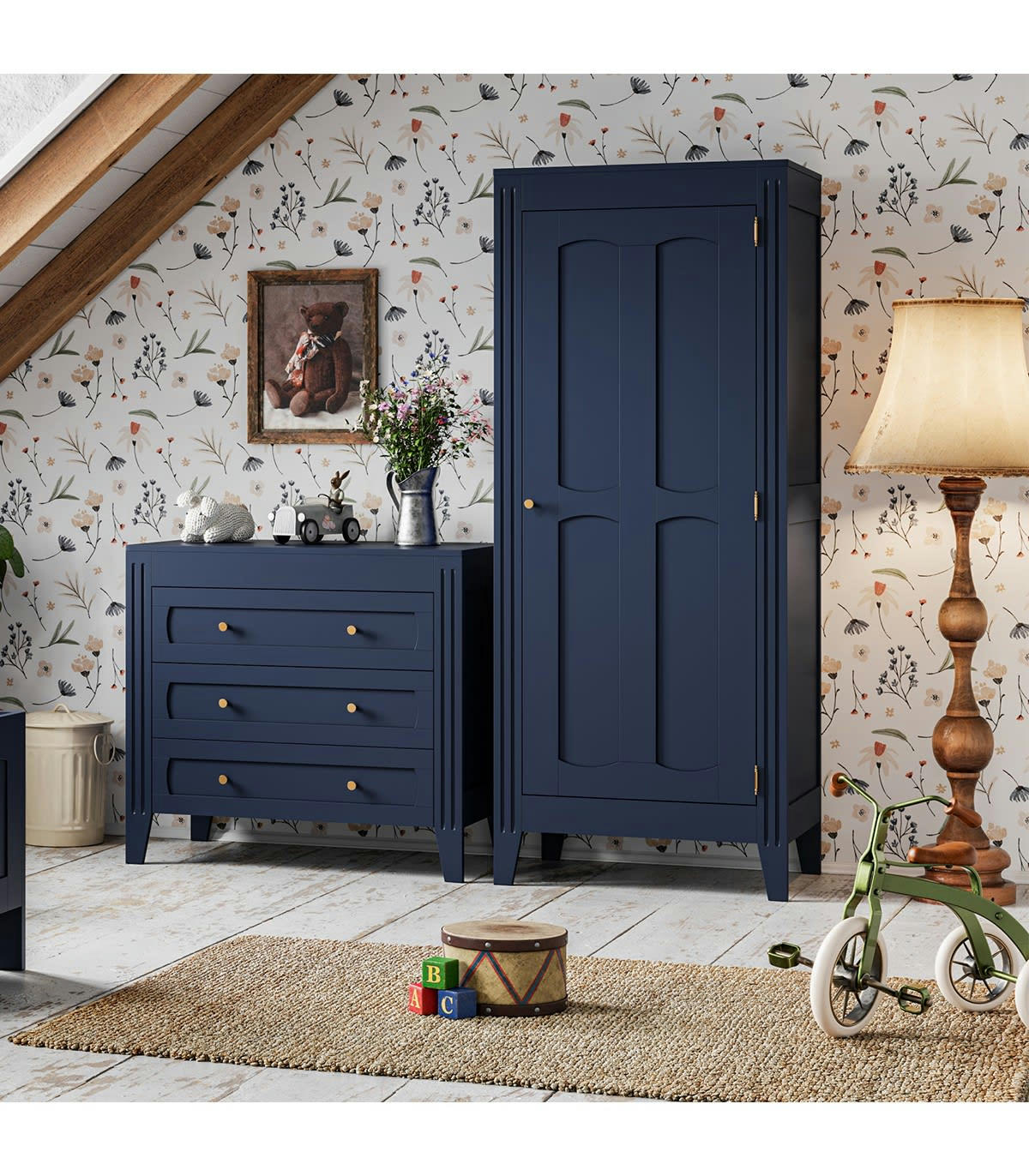 MILENNE - Armoire 1 Porte avec Étagères et Penderie L80.5 x H196.8 cm