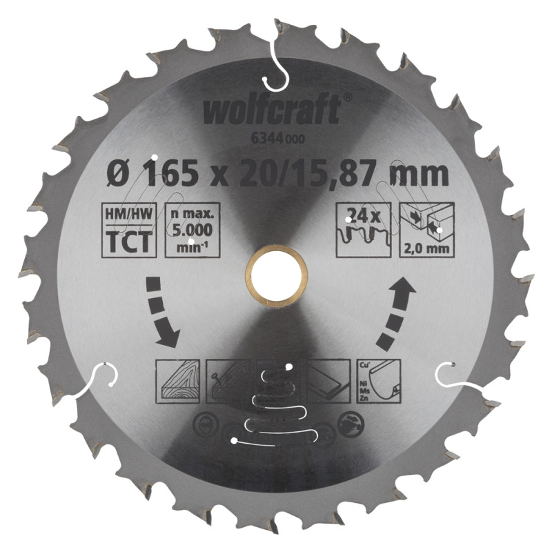 Lame de scie circulaire CT 24 dents Ø 165 x 15,87/20 x 1,8 mm WOLFCRAFT