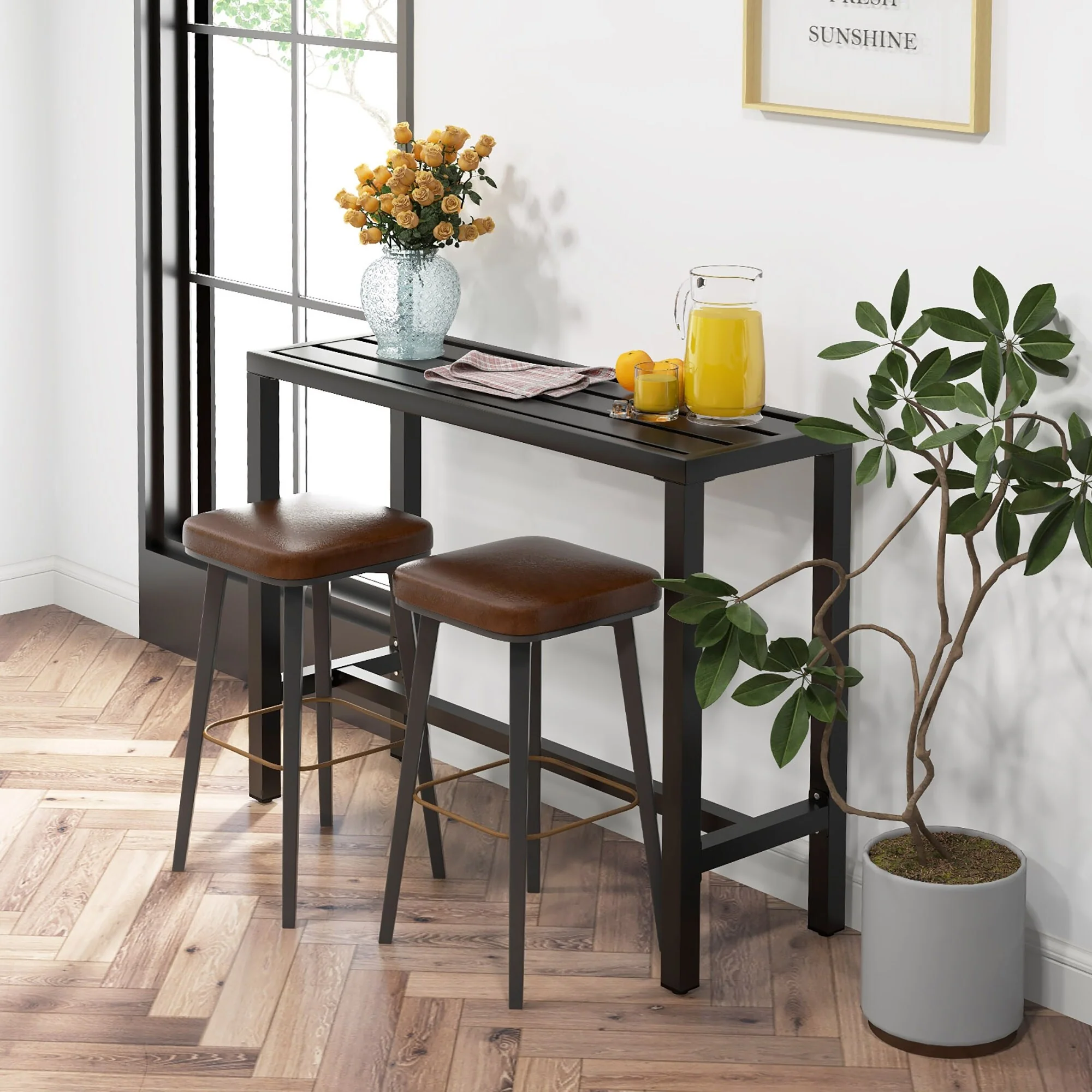 Costway Outdoor Metal Bar Table 48'' Patio Rectangular Counter Height - M Size: 48'' x 16'' x 37.5'' (L x W x H)